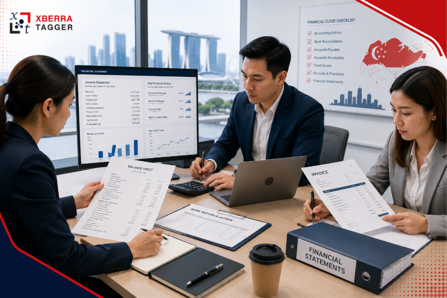 Singapore finance team preparing accounting records and financial statements for XBRL filing